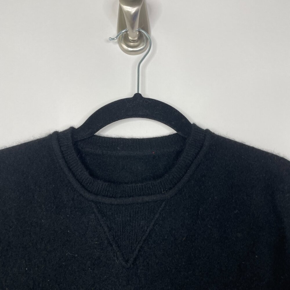 Cashmere Patched V Crew Neck Sweater Black M #5742 - Picture 4 of 12